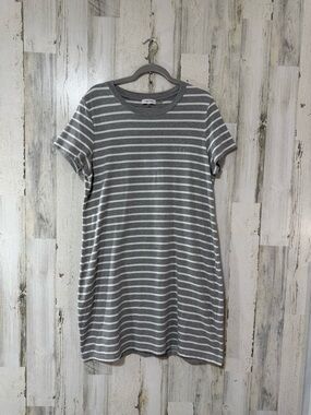 Calvin Klein Gray & White Striped Crewneck Mini Dress